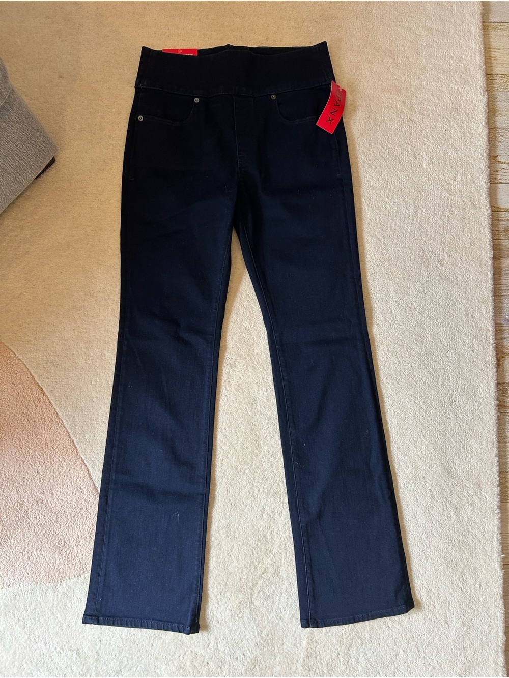 Spanx dark wash zip closure stretch jeans